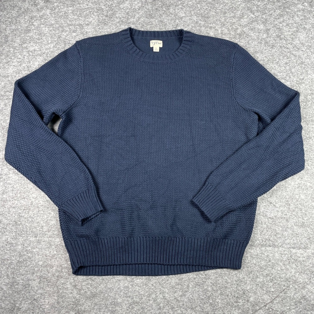 J.Crew Sweater Mens L Blue Textured Waffle Knit Cotton Crewneck Pullover